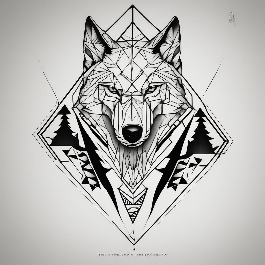 wolf, crow, eagle tattoo floral sleeve tattoo, AI-generated Geometric tattoo design